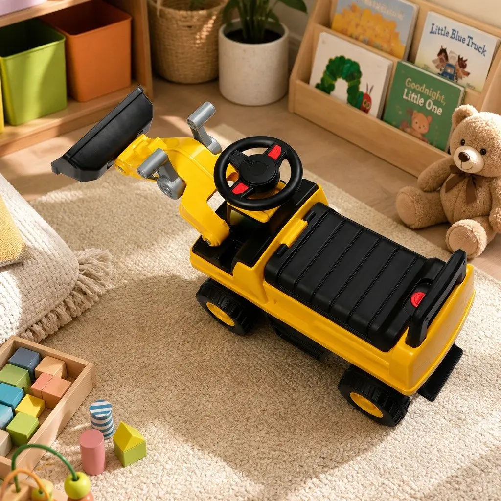 Kids Ride-On Excavator Toy Interactive Scoop Digger for Indoor Outdoor Play