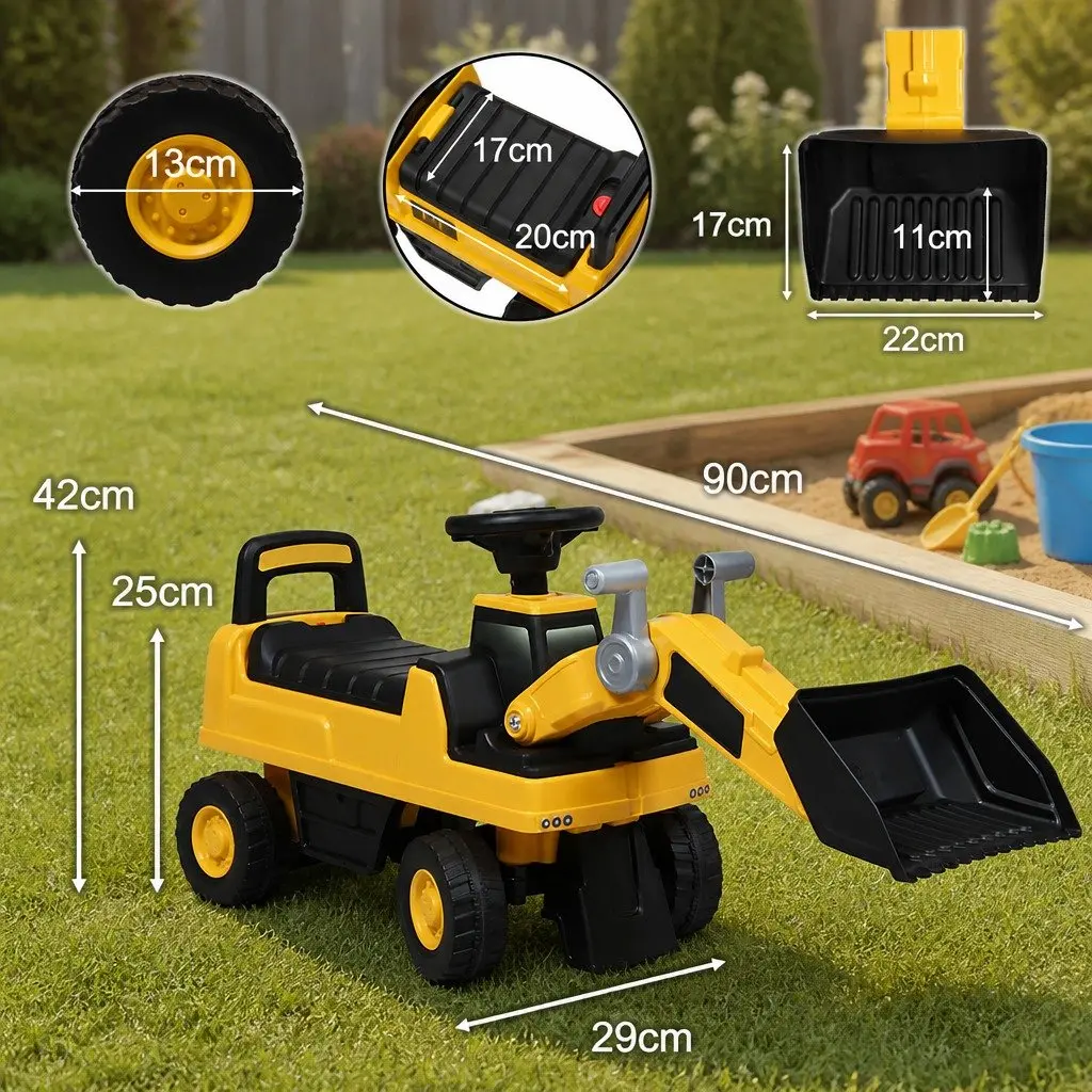Kids Ride-On Excavator Toy Interactive Scoop Digger for Indoor Outdoor Play