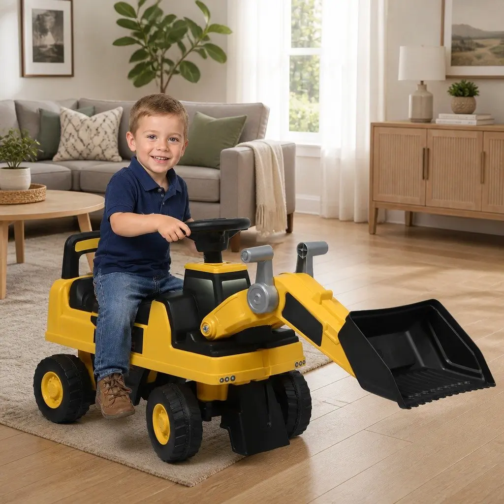 Kids Ride-On Excavator Toy Interactive Scoop Digger for Indoor Outdoor Play