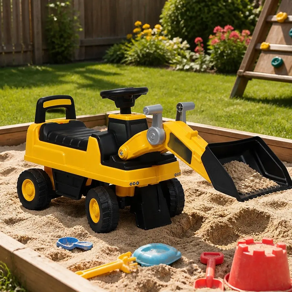 Kids Ride-On Excavator Toy Interactive Scoop Digger for Indoor Outdoor Play