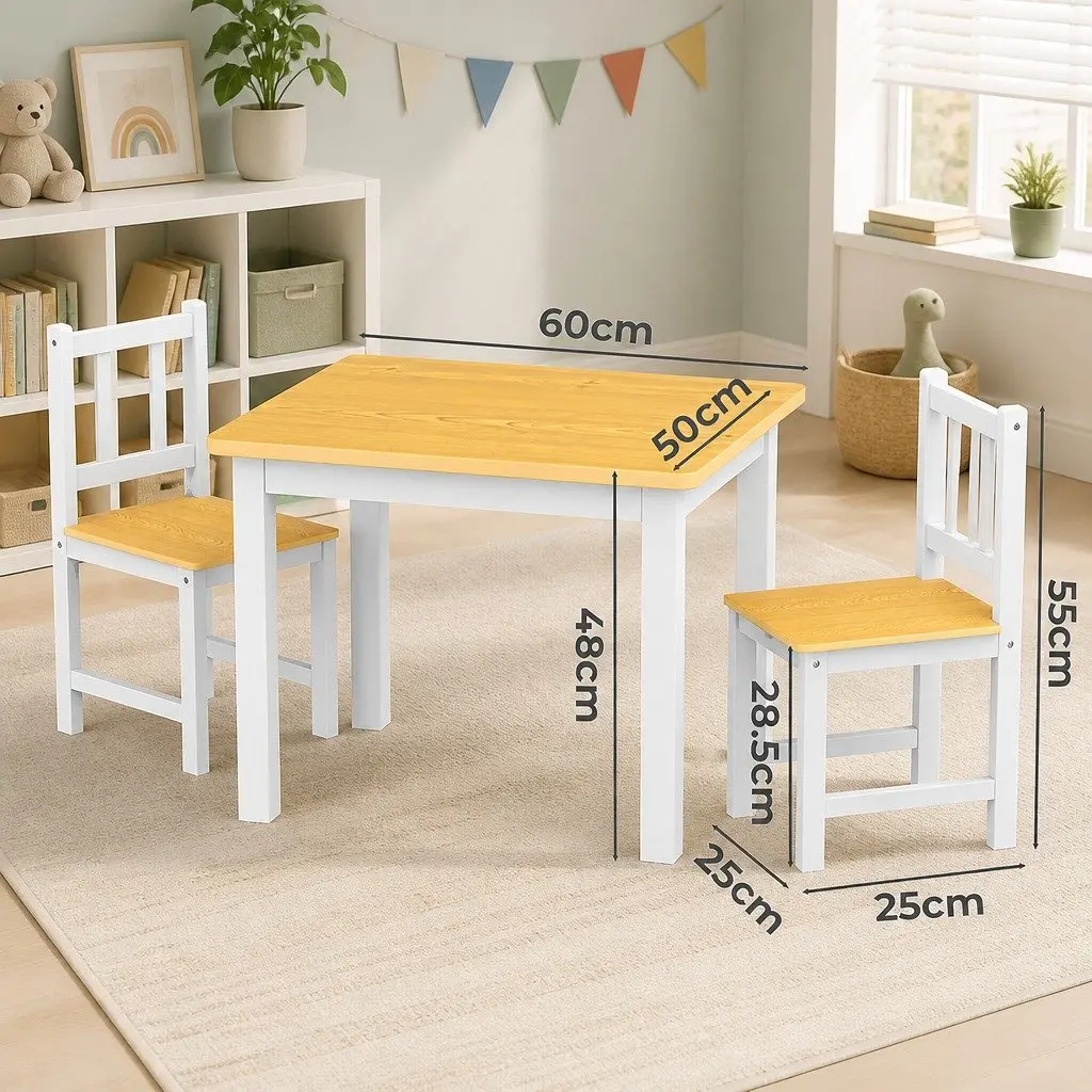 Kids Table and Chairs Set 3PCS Wooden Study Activity Play Craft Art Station