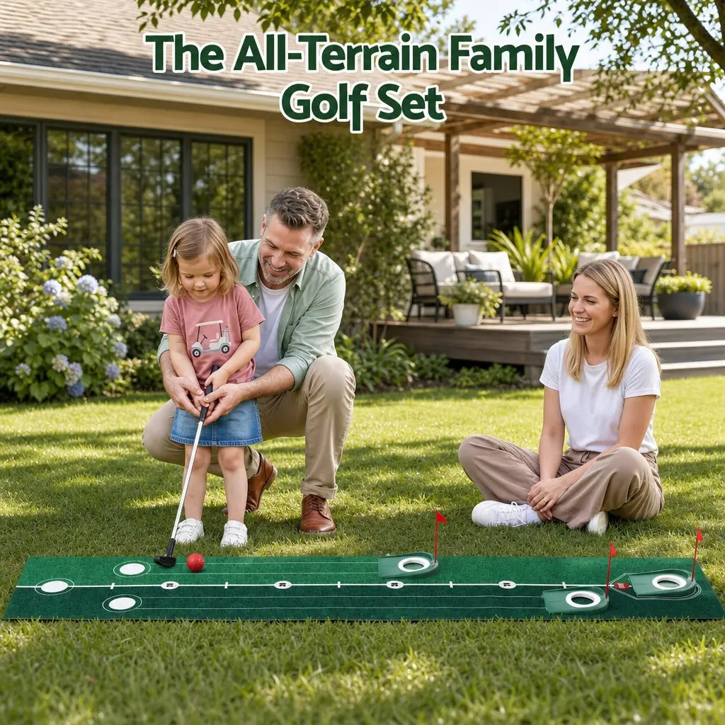 Kids Golf Putting Set 2m Mat Golf Putter 12 Balls 3 Target Holes Indoor Outdoor Toy