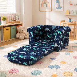 Kids Sofa 1 Seater Flip Open Lounger Armchair Children Couch Navy Blue