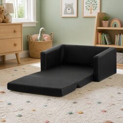 Kids Fold-Out Sofa 2 Seater Convertible Couch Armchair Lounge Chair Black