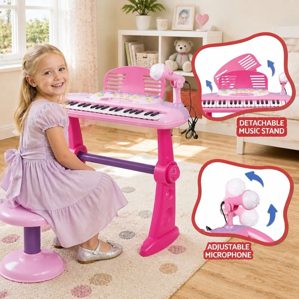 Kids Piano Keyboard 37 Keys Musical Instrument Set with Stool and Microphone