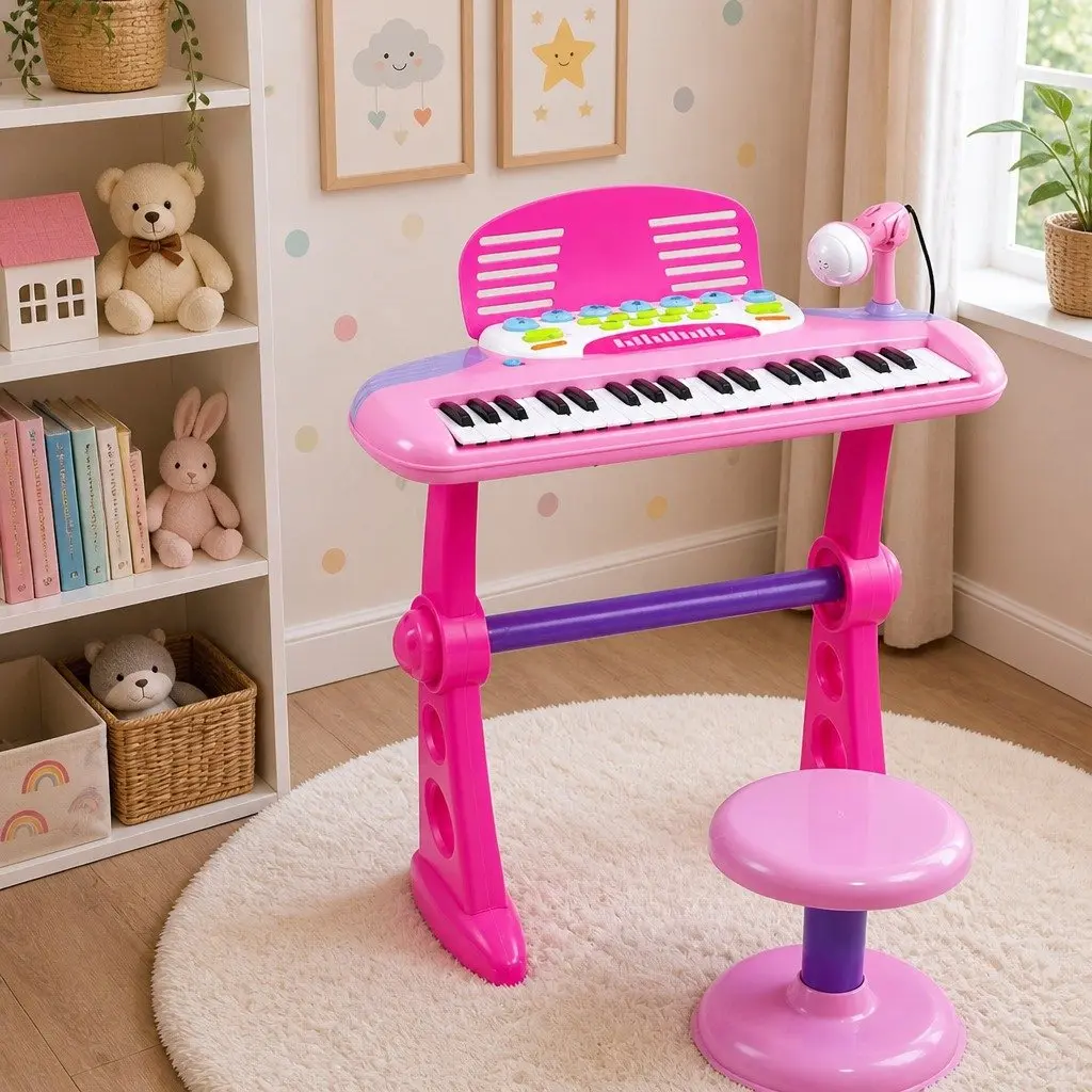 Kids Piano Keyboard 37 Keys Musical Instrument Set with Stool and Microphone