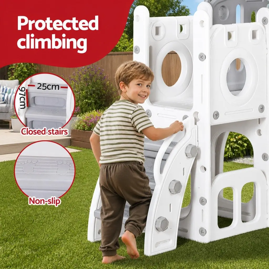 Kids Slide Swing Set 3-in-1 Outdoor Play Equipment with Wide Platform Telescope and Dual Ladder