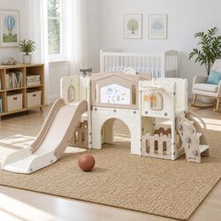 Kids Slide Set Toddler Indoor Playset Drawing Board Basketball Hoop Playhouse