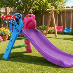Kids Slide Set with Basketball Hoop 100cm Indoor Outdoor Play Equipment Toys