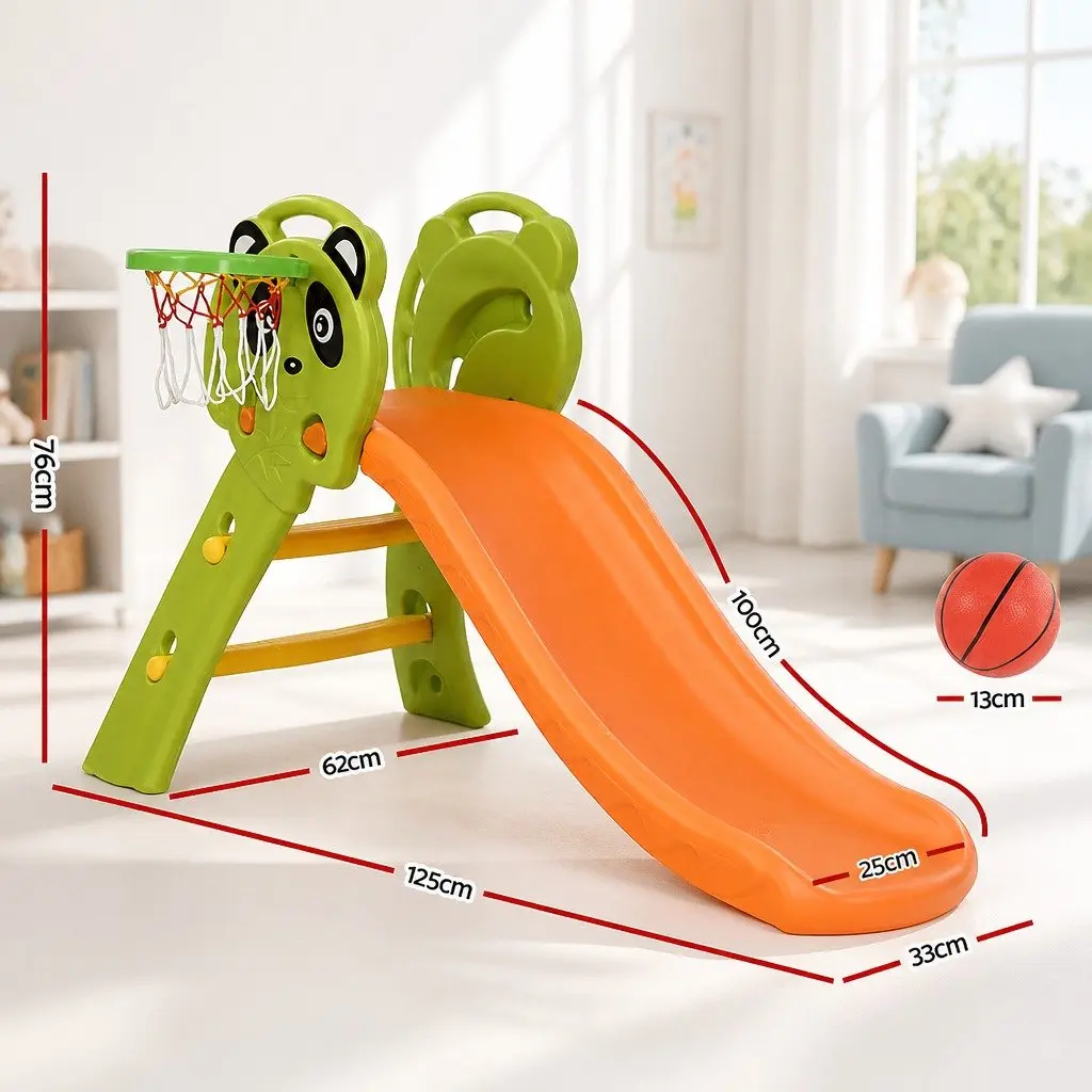 Kids Slide Basketball Hoop 100cm 2-in-1 Indoor Outdoor Play Set Orange Green