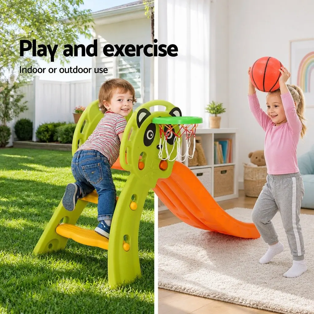 Kids Slide Basketball Hoop 100cm 2-in-1 Indoor Outdoor Play Set Orange Green