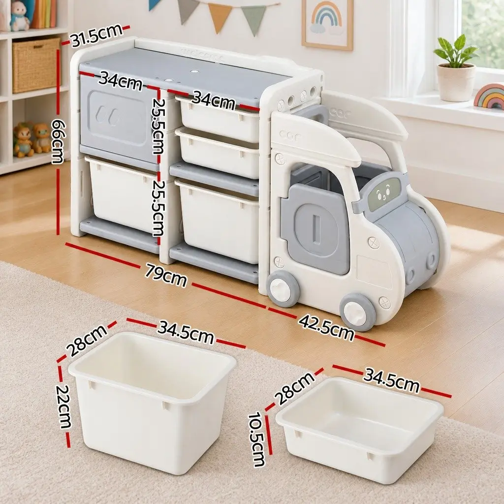 Car Shaped Kids Toy Storage Organizer with Removable Bins and Drawers for Imaginative Play