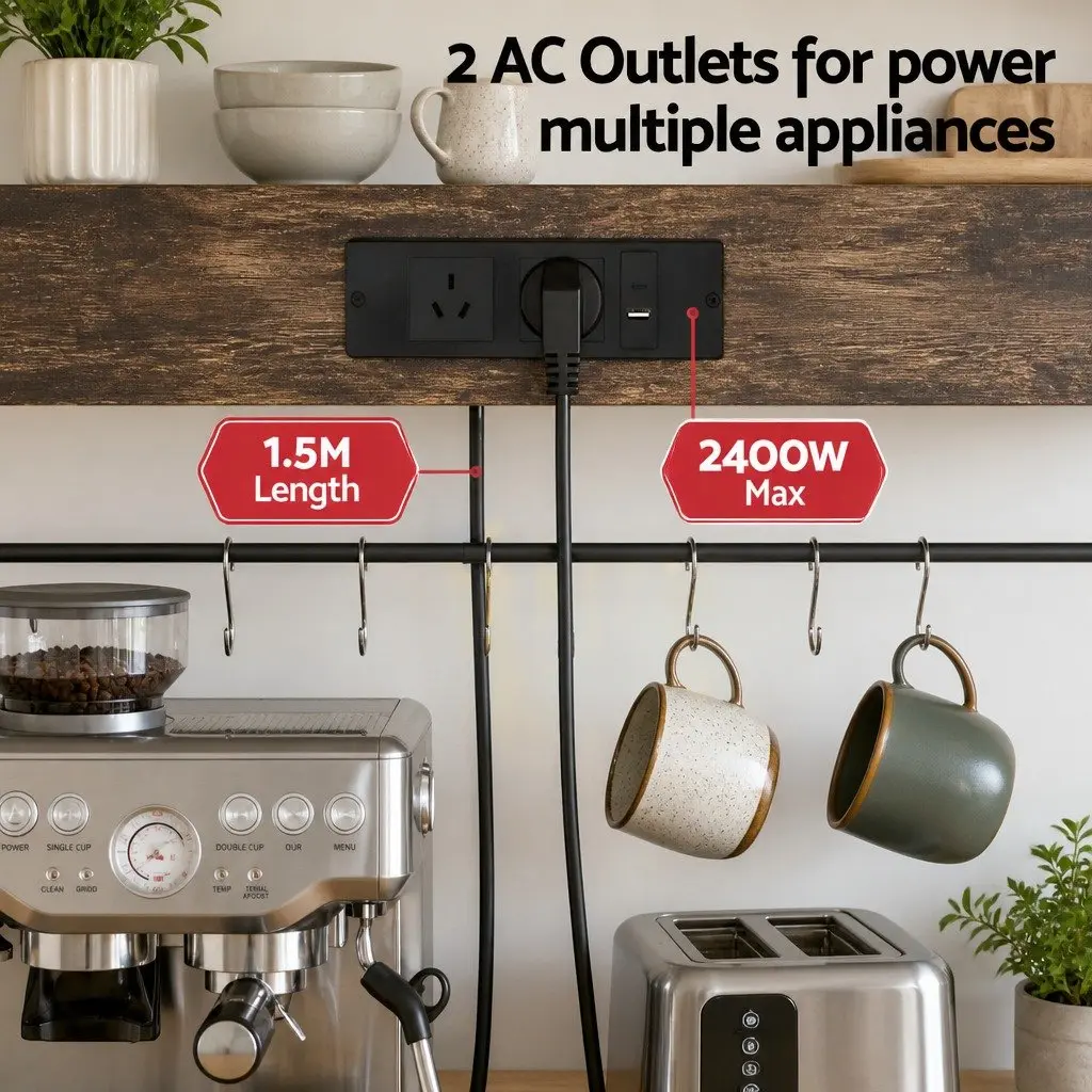 Kitchen Storage Rack 96CM x 170CM Multi-Tier with Power Outlets Hooks and Pull-Out Basket