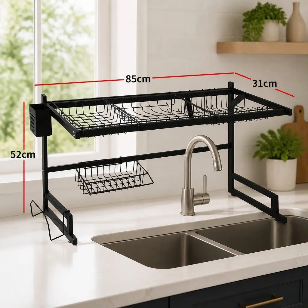 Dish Drying Rack 85cm Stainless Steel 2-Tier Kitchen Organizer