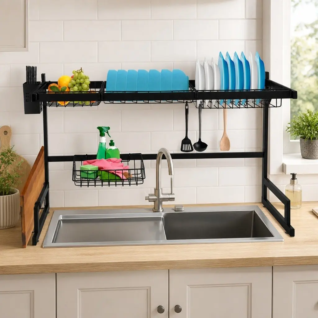 Dish Drying Rack 85cm Stainless Steel 2-Tier Kitchen Organizer