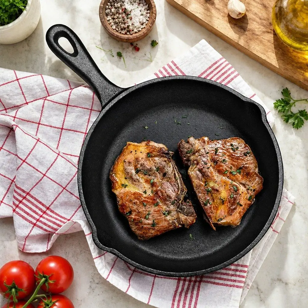 Cast Iron Frying Pan Set 3 Piece Non-Stick Cookware All Stovetops Kitchen