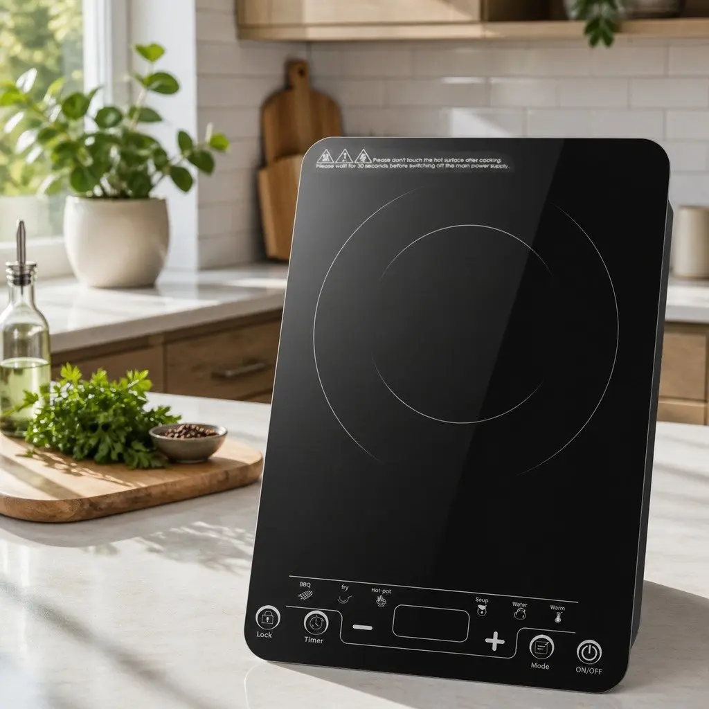 Portable Induction Cooktop Single Burner 2000W Variable Power Settings Six Preset Cooking Modes
