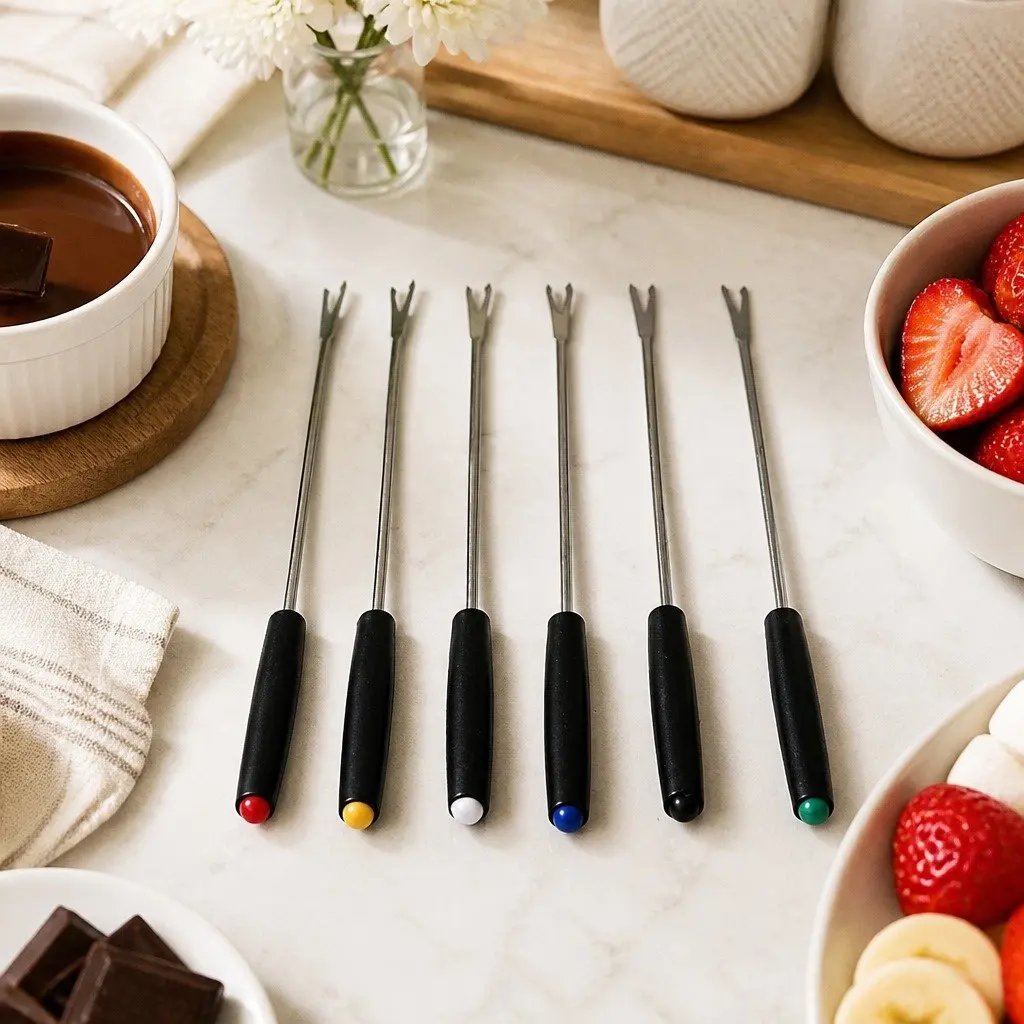 Fondue Set 12 Piece Stainless Steel Pot Burner Forks Adjustable Flame Temperature Control