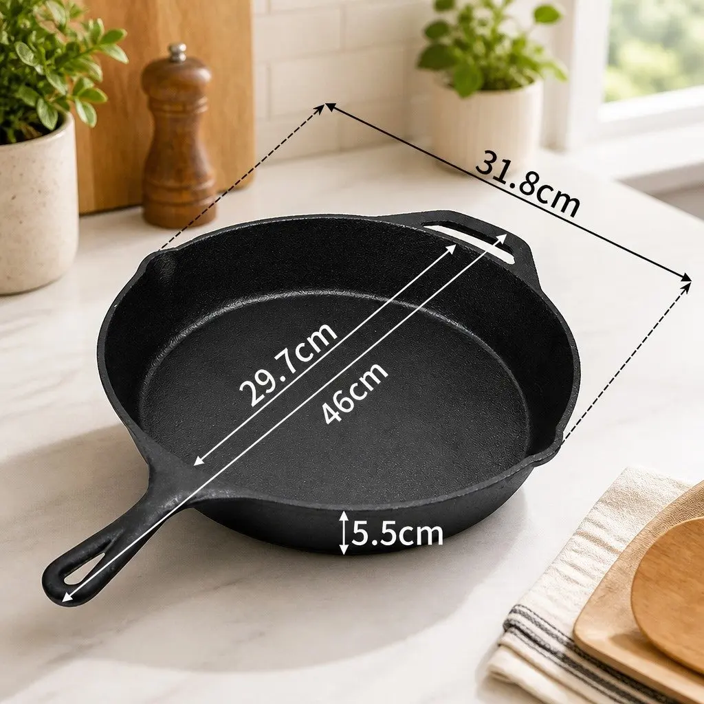 Cast Iron Frying Pan Non Stick Skillet All Cooktops Induction Camping Cooking