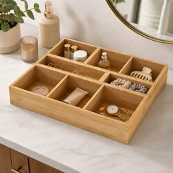 Bamboo Drawer Organizer 5-Piece Storage Box Set Kitchen Bathroom Office