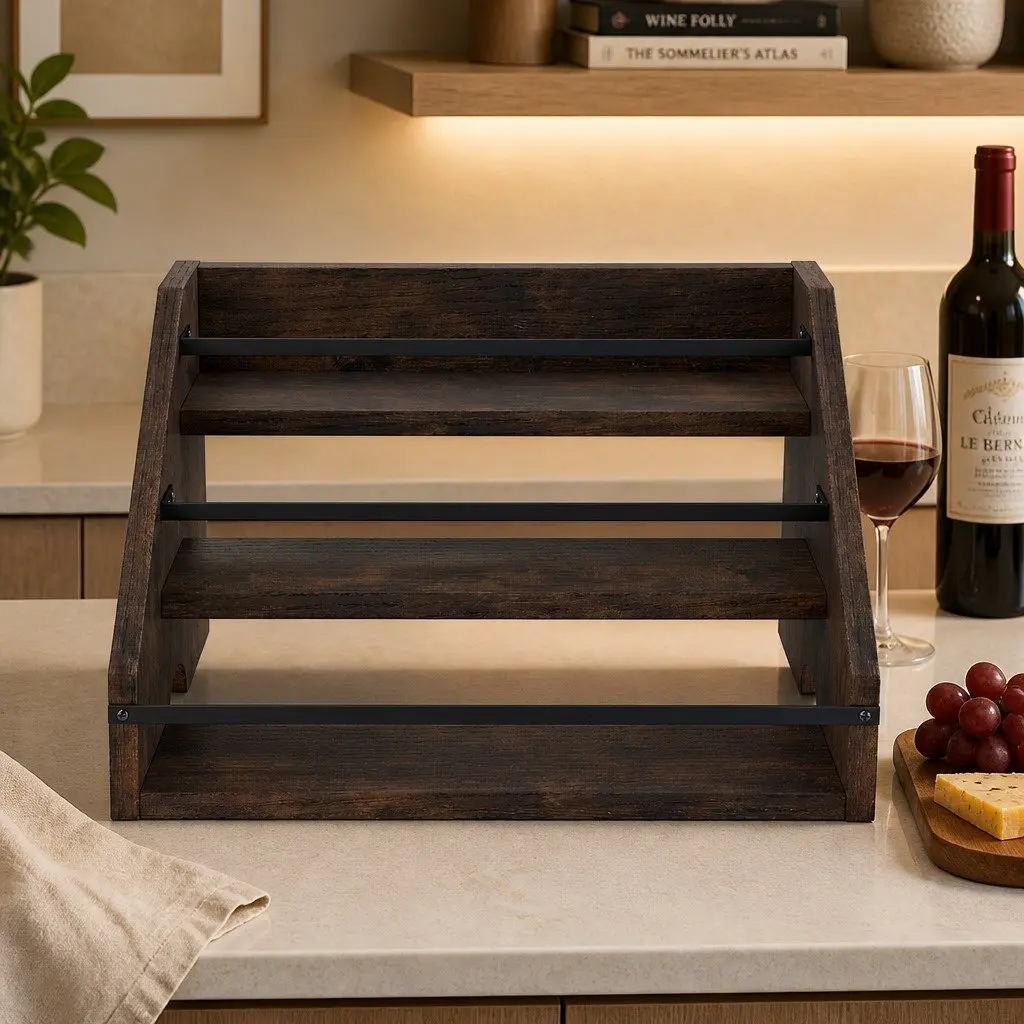 Countertop Wine Rack Three-Tier Vintage Storage Display Organiser Kitchen Bar