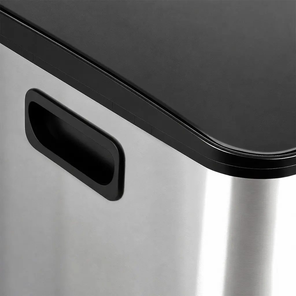Dual Compartment Pedal Bin 60L Stainless Steel Kitchen Trash Can with Removable Bins and Soft Close Lid