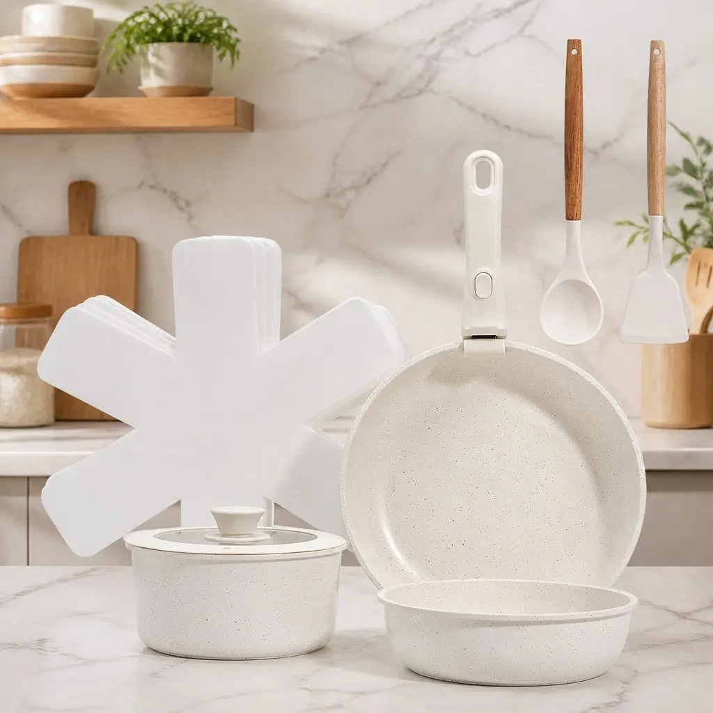 9-Piece Non Stick Cookware Set Frying Pan Pot Kitchen Cooking Stackable