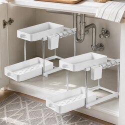 Under Sink Cabinet Organizer 2 Tier Adjustable Storage Rack Kitchen Bathroom