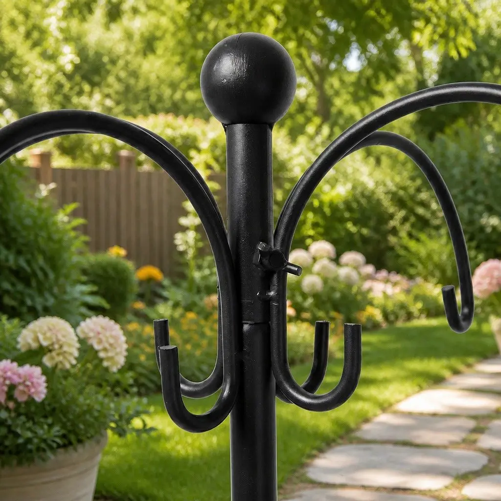 Bird Feeder Pole Station 224cm Adjustable Height 8 Hooks Outdoor Garden Stand