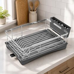 Dish Drying Rack Plate Drainer with Cutlery Holder and Drainboard Kitchen
