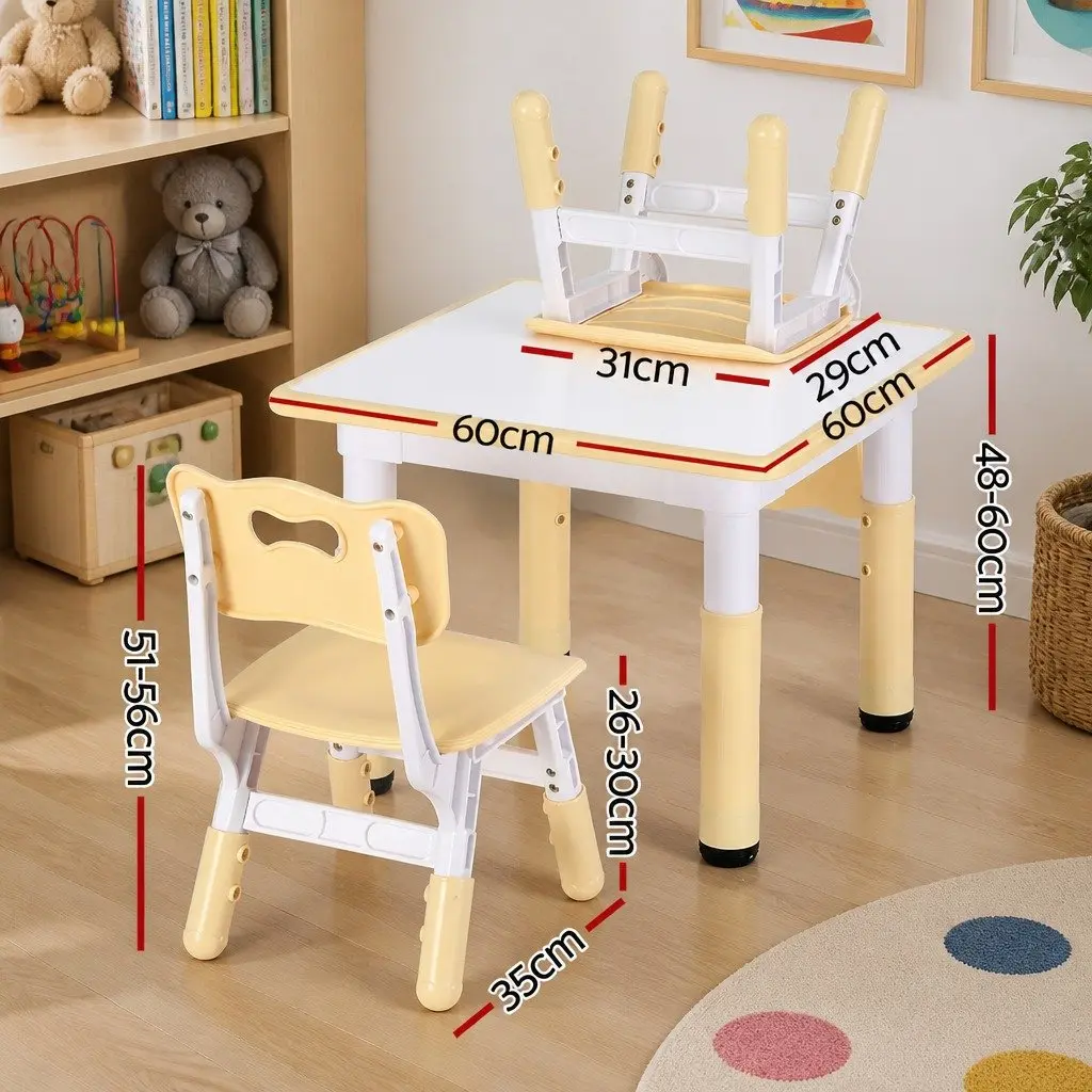 Kids Table and Chairs Set Height Adjustable Draw-on Surface for Ages 3-8