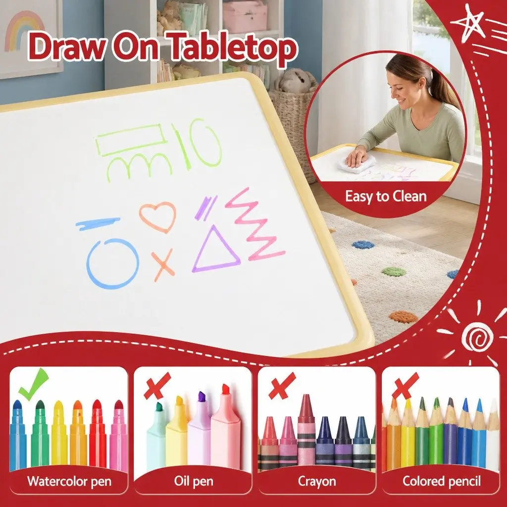Kids Table and Chairs Set Height Adjustable Draw-on Surface for Ages 3-8
