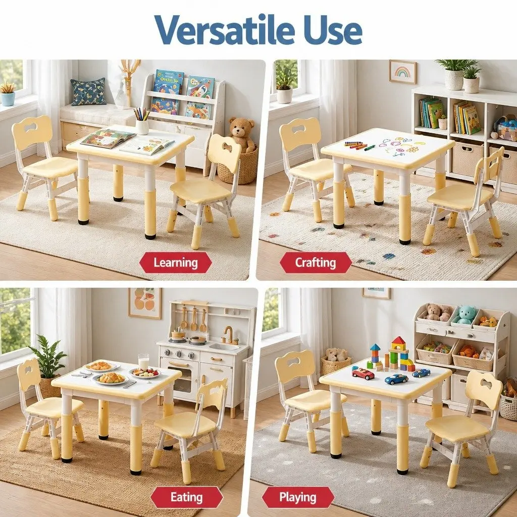 Kids Table and Chairs Set Height Adjustable Draw-on Surface for Ages 3-8