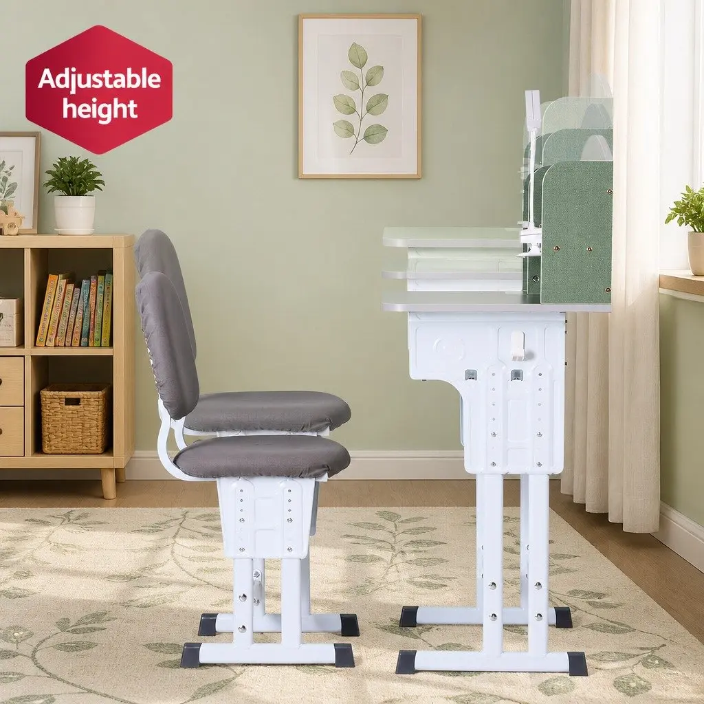 Kids Study Desk Chair Set Height Adjustable Ergonomic with LED Lamp Green