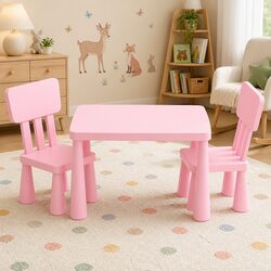 Kids Table and 2 Chairs Set Pink Children Furniture Playtime Study Room
