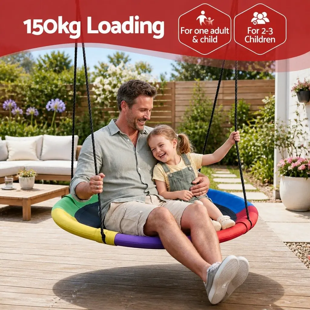 Hammock Tree Swing 100cm Oval Platform Outdoor Garden Relaxation Seat with Steel Frame and Foam Padding