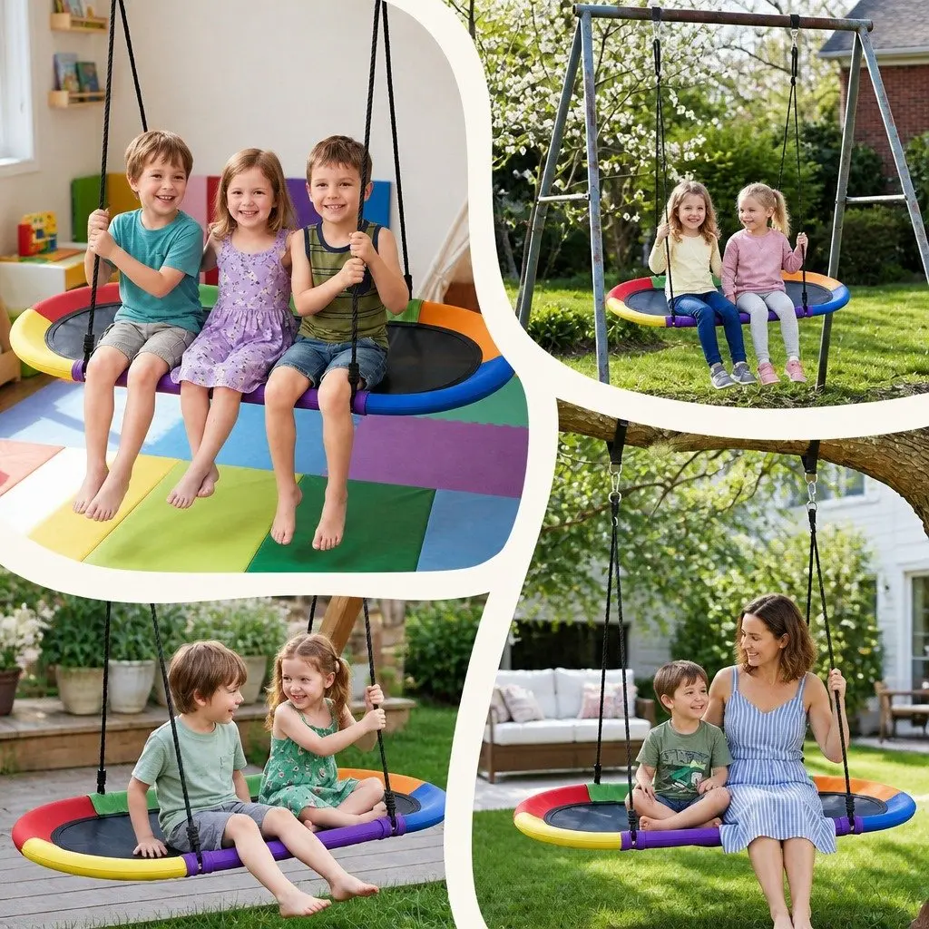 Outdoor Tree Swing 150cm Oval Platform Durable Oxford Fabric Steel Frame