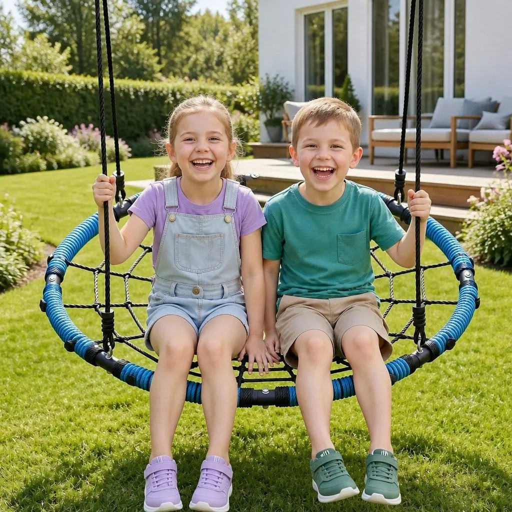 Tree Swing Hammock 98.5cm Oval Platform Sturdy Steel Frame with Foam Padding for Outdoor Backyard Playground