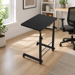 Mobile Laptop Desk Adjustable Height Workstation with Wheels Black 60CM