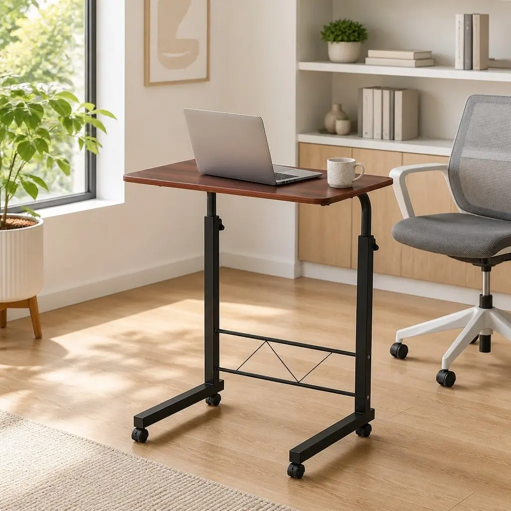 Mobile Laptop Desk 60cm Adjustable Height Brown Office Study Stand