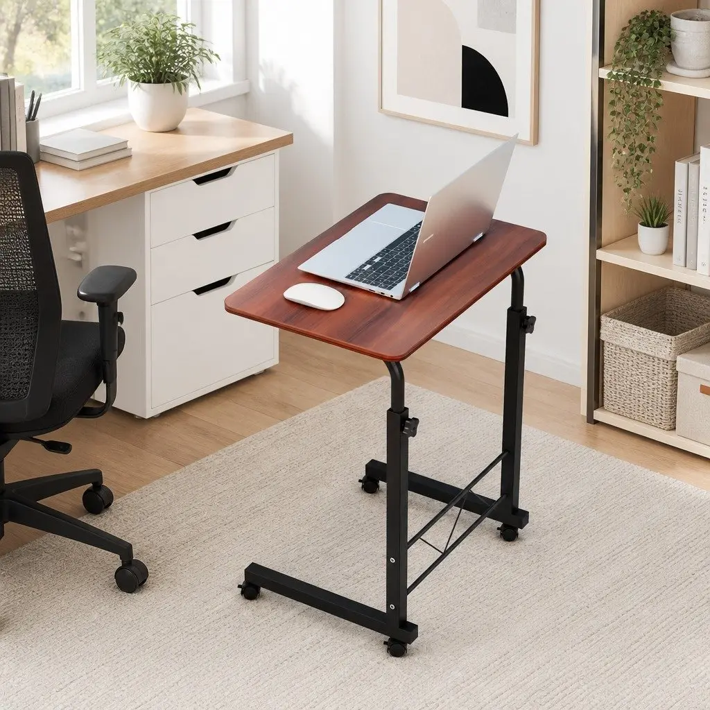 Mobile Laptop Desk 60cm Adjustable Height Brown Office Study Stand