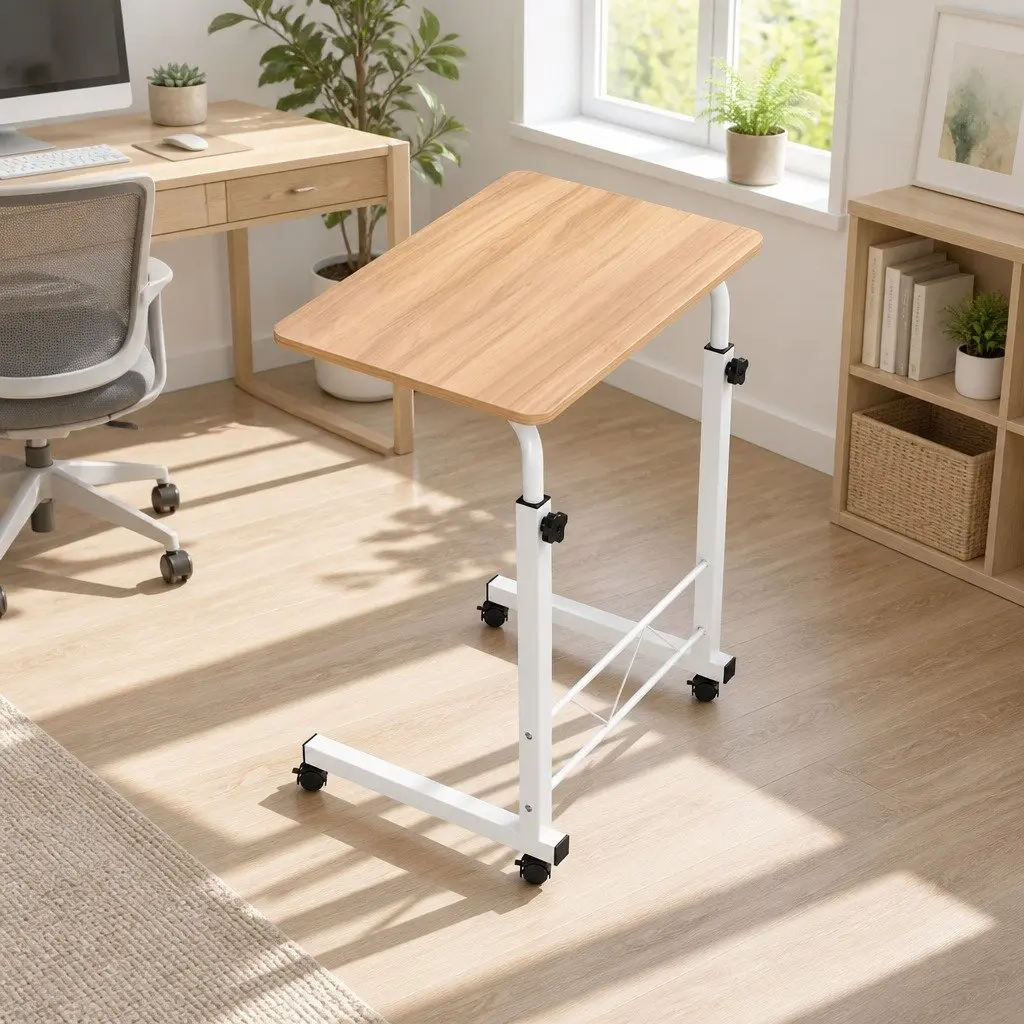 Mobile Laptop Desk 60CM Adjustable Height Portable Workstation Beige