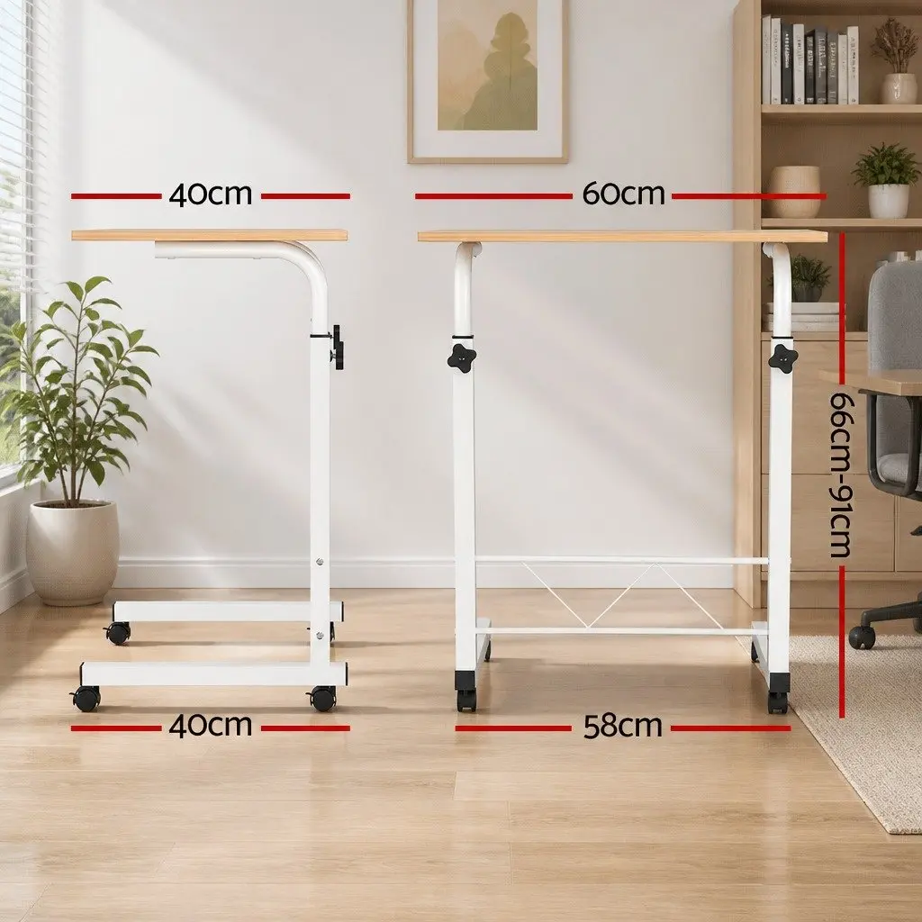 Mobile Laptop Desk 60CM Adjustable Height Portable Workstation Beige