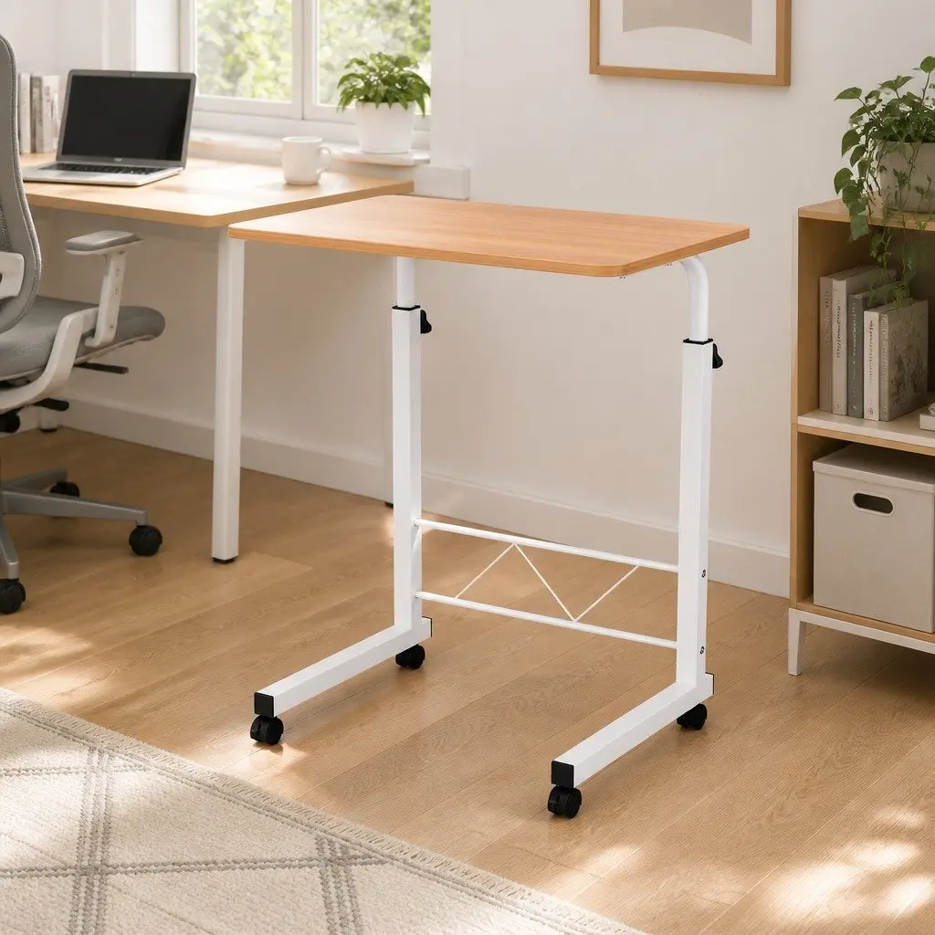 Mobile Laptop Desk 60CM Adjustable Height Portable Workstation Beige