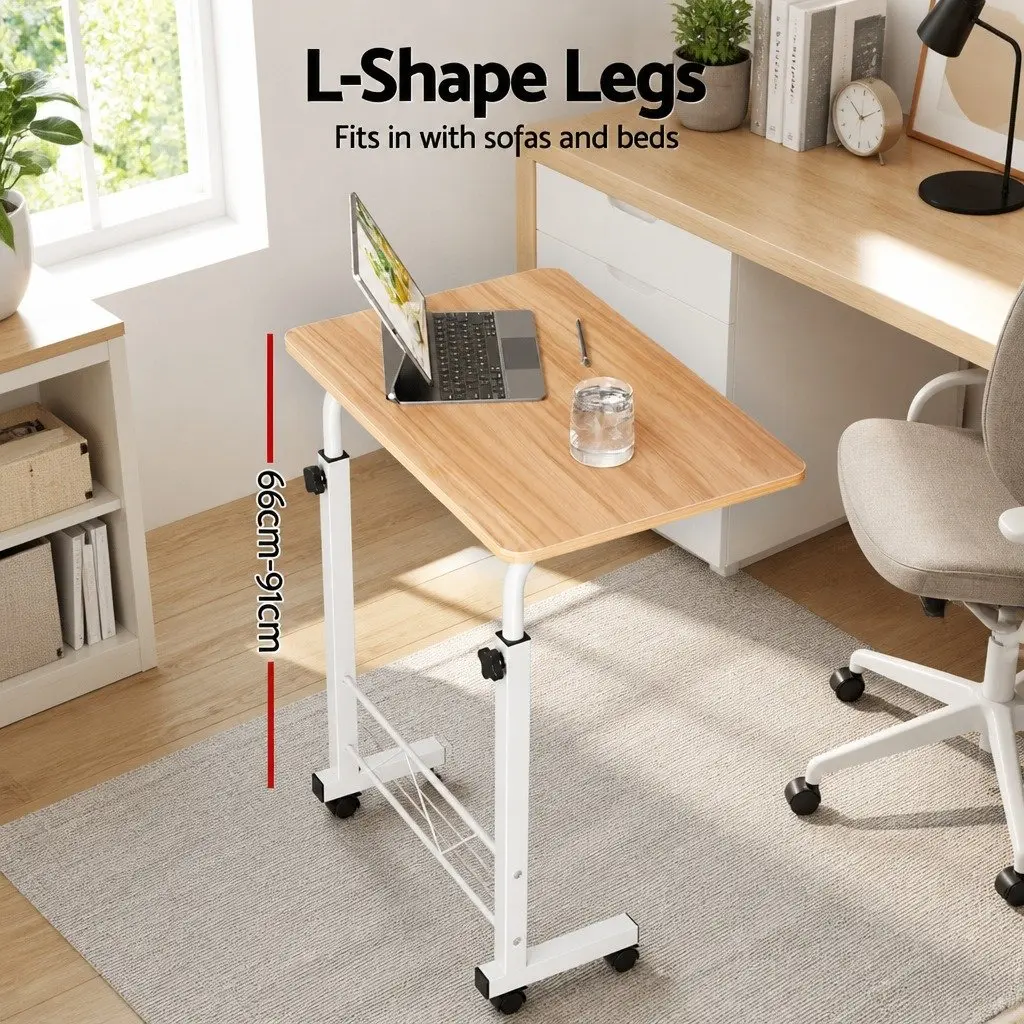 Mobile Laptop Desk 60CM Adjustable Height Portable Workstation Beige