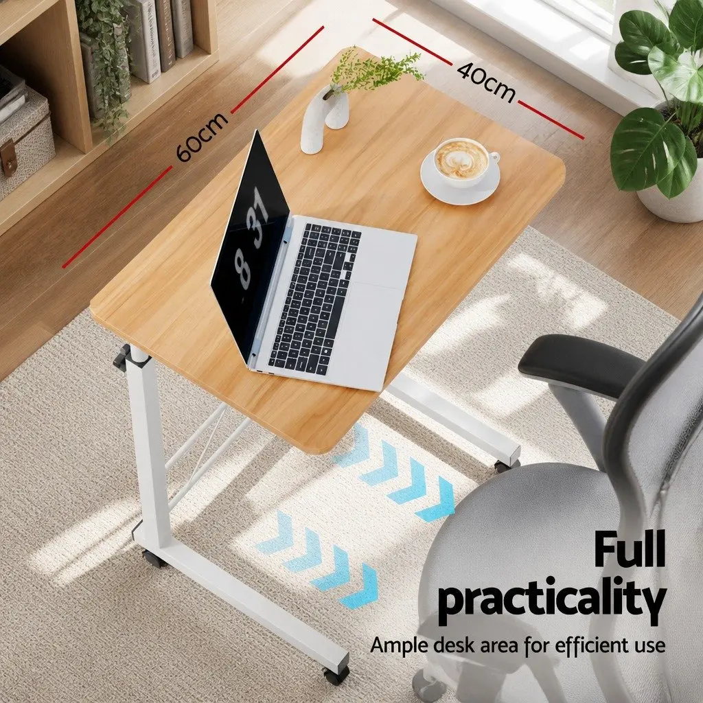 Mobile Laptop Desk 60CM Adjustable Height Portable Workstation Beige