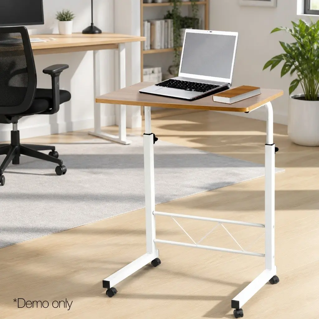 Mobile Laptop Desk 60CM Adjustable Height Portable Workstation Beige