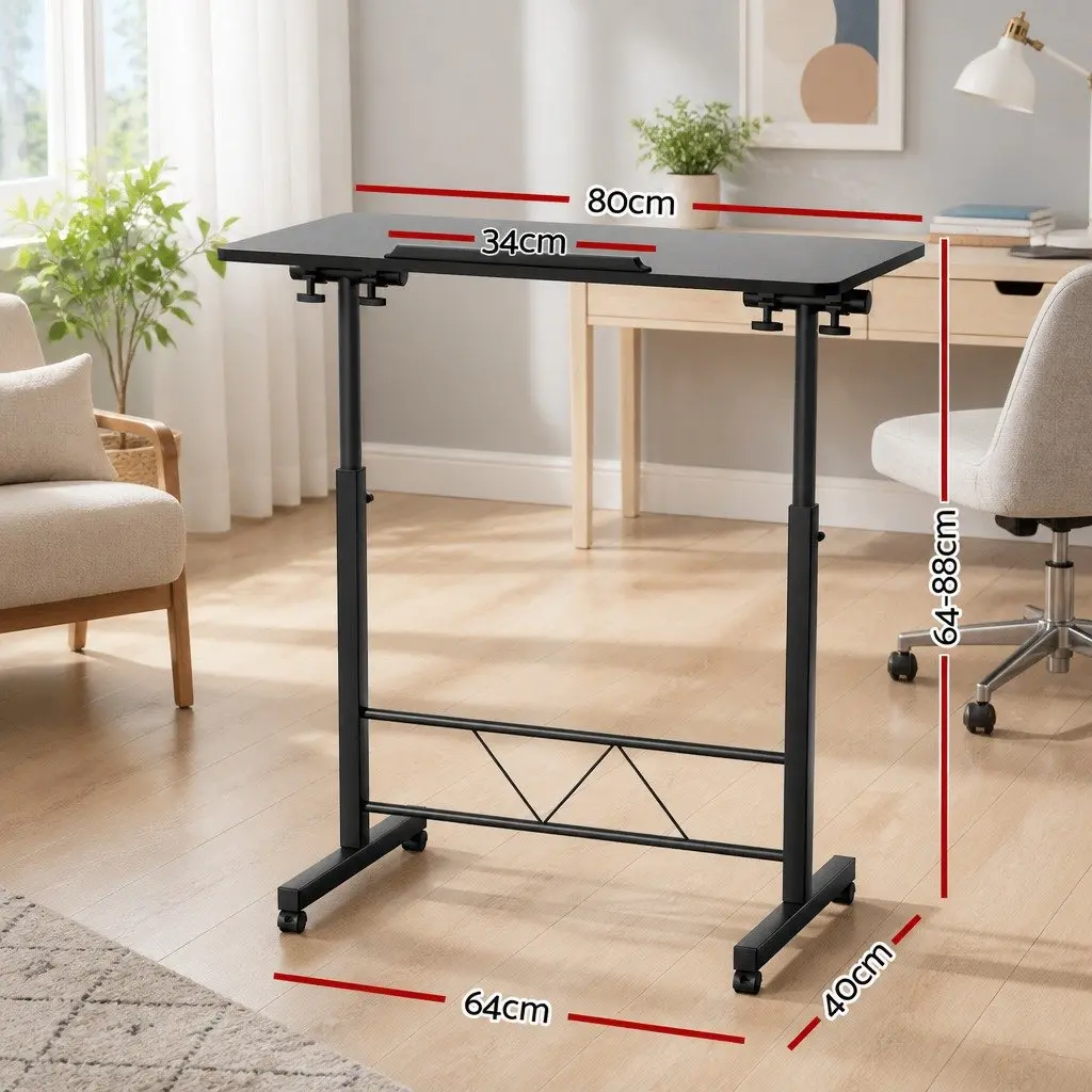 Mobile Laptop Desk Height Adjustable Tilting Wooden Tabletop Bed Side Table 80CM