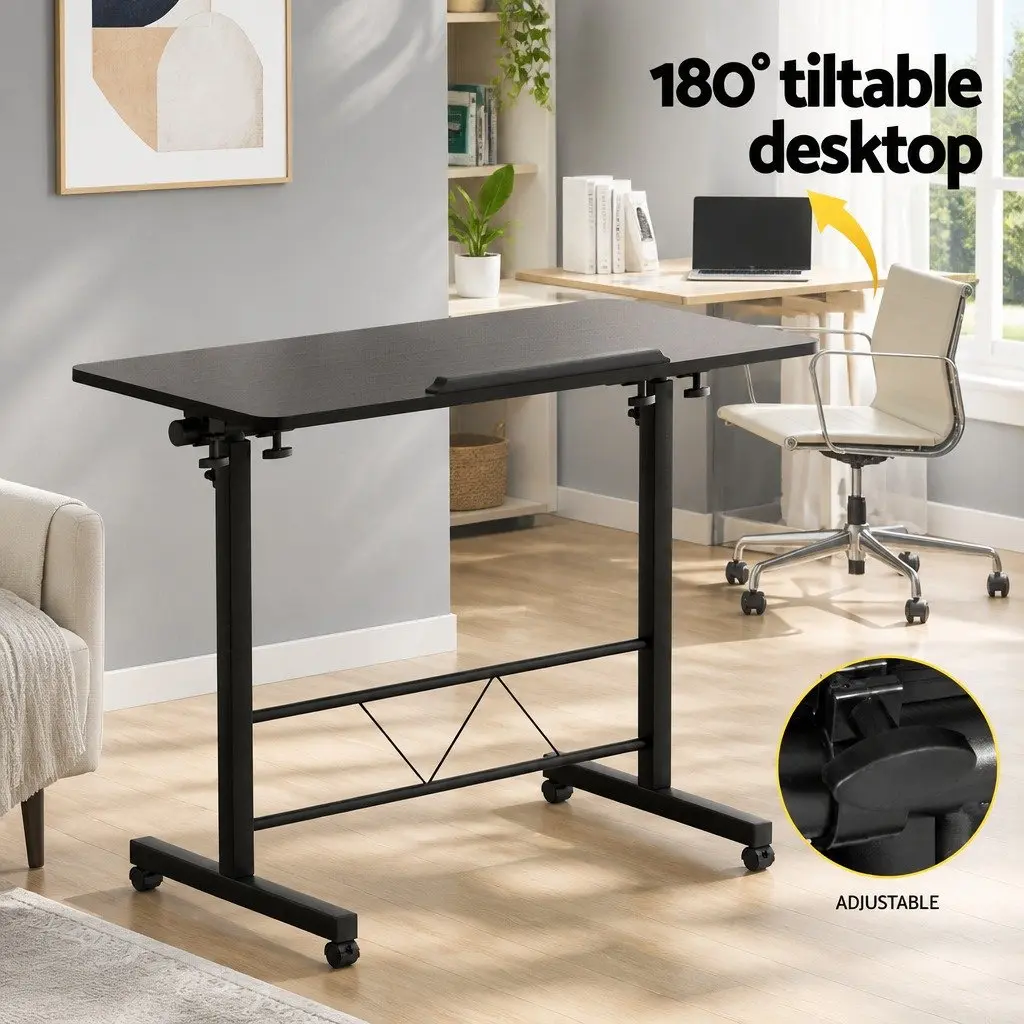 Mobile Laptop Desk Height Adjustable Tilting Wooden Tabletop Bed Side Table 80CM