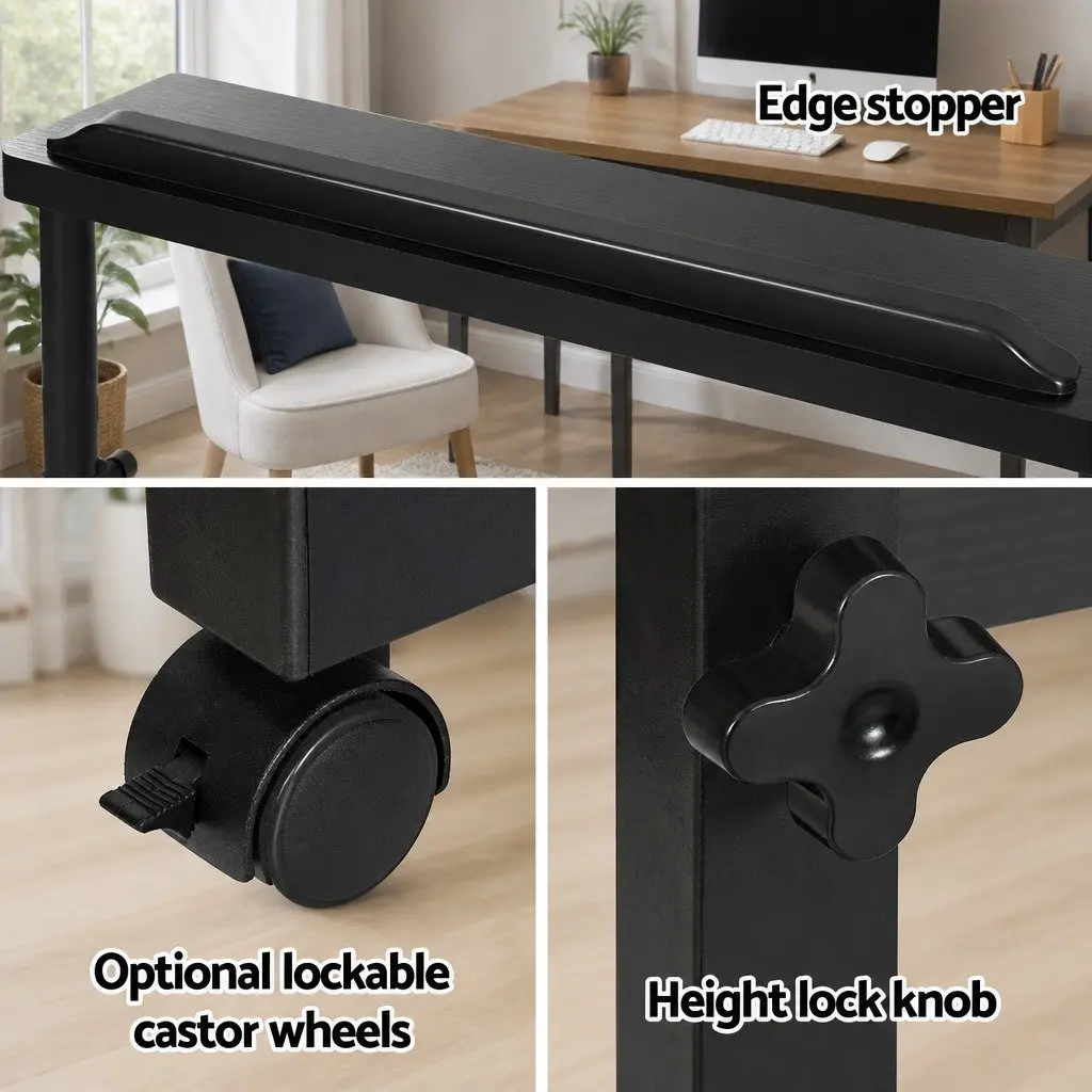Mobile Laptop Desk Height Adjustable Tilting Wooden Tabletop Bed Side Table 80CM